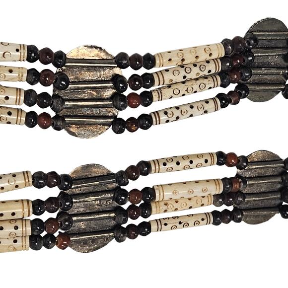 Natural Stone Bohemian Cabachon Concha Belt Carved Bone Beads Four Strands Small - Picture 12 of 12